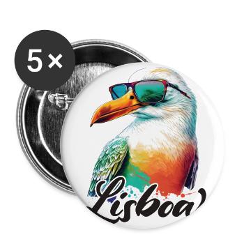 Lisboa Portugal holiday seagull with sunglasses - Buttons large 2.2''/56 mm (5-pack) - white - Front