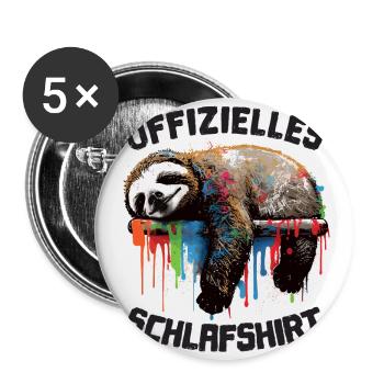 Graffiti Faultier Offizielles Schlafshirt - Buttons groß 56 mm (5er Pack) - Weiß - Vorne