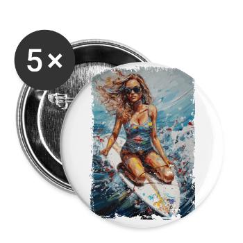 Surfing Beauty - Vintage Comic Design - Buttons large 2.2''/56 mm (5-pack) - white - Front