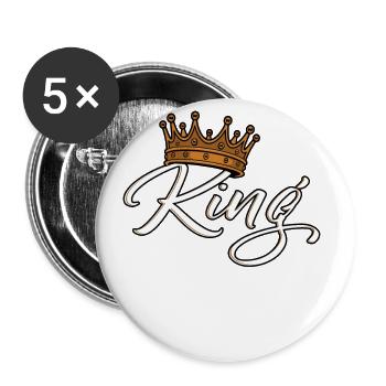 Couronne avec lettrage King - Lot de 5 grands badges (56 mm) - blanc - Devant