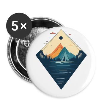 Team Camping : Aventure minimaliste - Lot de 5 grands badges (56 mm) - blanc - Devant