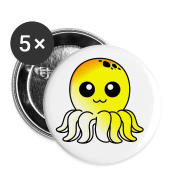 Krake Comic Tier - Buttons groß 56 mm (5er Pack) - Weiß - Vorne