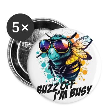 Bumblebee with sunglasses Buzz Off I'm Busy - Buttons large 2.2''/56 mm (5-pack) - white - Front