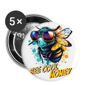 Graffiti Hummel mit Sonnenbrille Bee Cool Honey - Buttons groß 56 mm (5er Pack) - Weiß - Vorne
