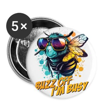 Bumblebee with sunglasses Buzz Off I'm Busy - Buttons large 2.2''/56 mm (5-pack) - white - Front