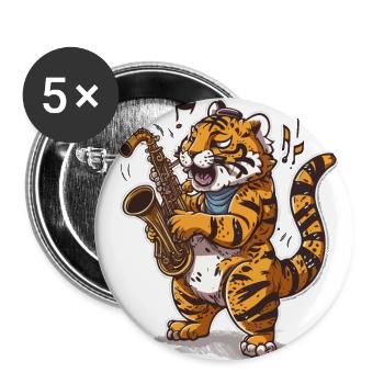 Saxophonist Tiger - Buttons groß 56 mm (5er Pack) - Weiß - Vorne