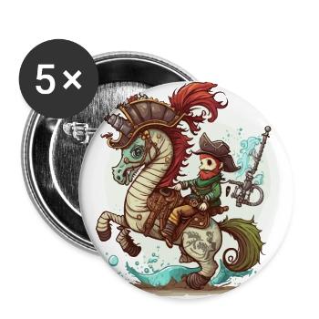 Das verwegene Seepferdchen - Buttons groß 56 mm (5er Pack) - Weiß - Vorne