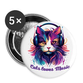 Cats loves Music (Version 2) - Lot de 5 grands badges (56 mm) - blanc - Devant