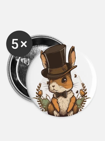 Zylinder Hase - Buttons groß 56 mm (5er Pack) - Weiß