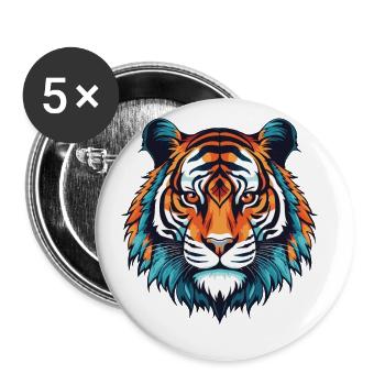 Tiger Portrait - Buttons groß 56 mm (5er Pack) - Weiß - Vorne