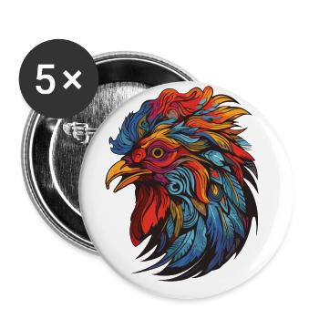 Hahn Portrait - Buttons groß 56 mm (5er Pack) - Weiß - Vorne