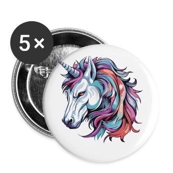Einhorn Portrait - Buttons groß 56 mm (5er Pack) - Weiß - Vorne