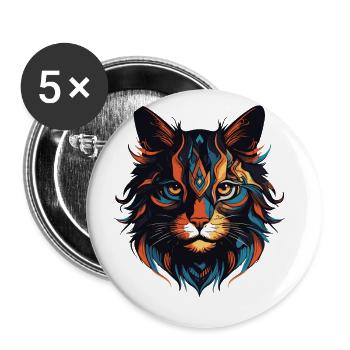 Cat Portrait Head - Buttons large 2.2''/56 mm (5-pack) - white - Front