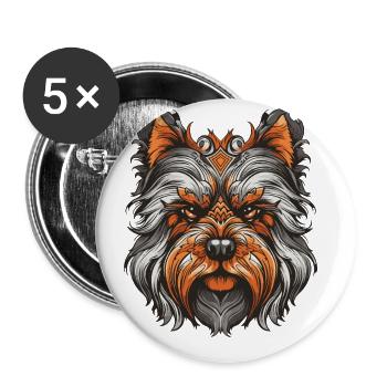 Yorkshire Terrier Hund Portrait - Buttons groß 56 mm (5er Pack) - Weiß - Vorne