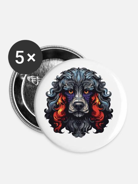 Pudel Hund Portrait - Buttons groß 56 mm (5er Pack) - Weiß