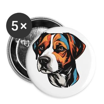 Jack Russel Terrier Hund Portrait - Buttons groß 56 mm (5er Pack) - Weiß - Vorne