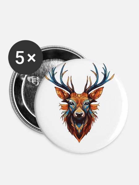 Hirsch Portrait - Buttons groß 56 mm (5er Pack) - Weiß