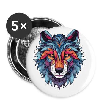 Wolf Portrait - Buttons groß 56 mm (5er Pack) - Weiß - Vorne