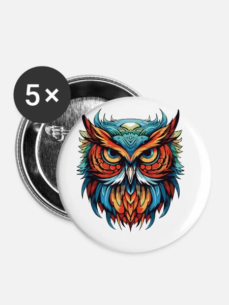 Eule Portrait - Buttons groß 56 mm (5er Pack) - Weiß