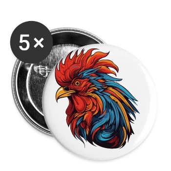Portrait de coq - Lot de 5 grands badges (56 mm) - blanc - Devant