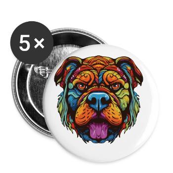 Portrait de chien bouledogue - Lot de 5 grands badges (56 mm) - blanc - Devant