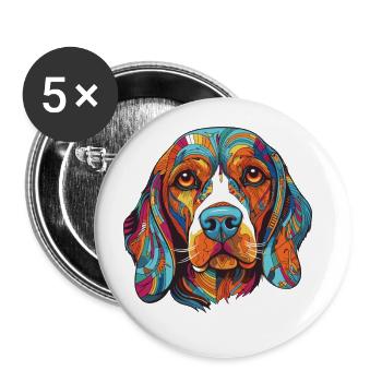 Portrait de chien Beagle - Lot de 5 grands badges (56 mm) - blanc - Devant