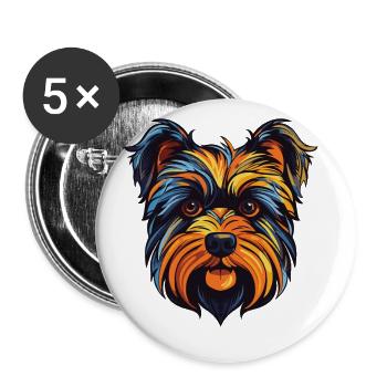 Yorkshire Terrier Hund Portrait - Buttons groß 56 mm (5er Pack) - Weiß - Vorne