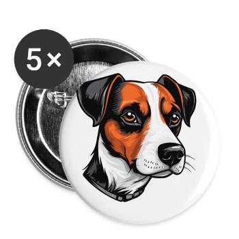 Jack Russel Terrier Hund Portrait - Buttons groß 56 mm (5er Pack) - Weiß - Vorne