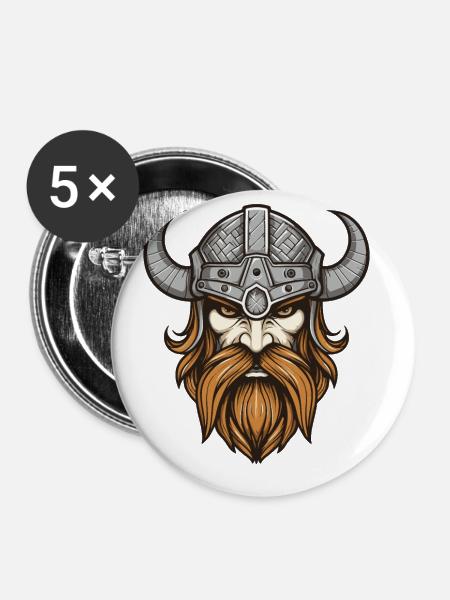 Wikinger Krieger Valhalla Kopf - Buttons groß 56 mm (5er Pack) - Weiß