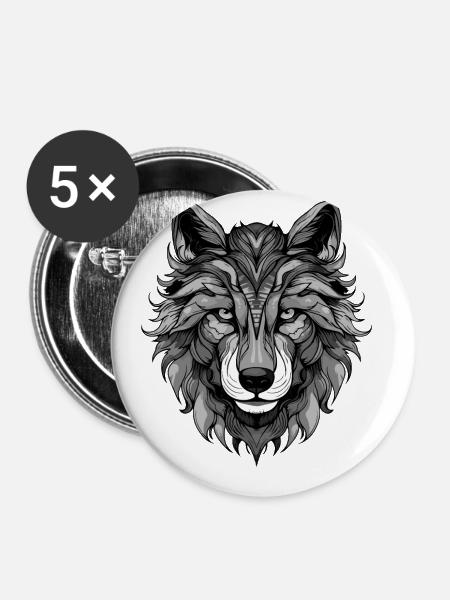 Wolf Portrait - Buttons groß 56 mm (5er Pack) - Weiß