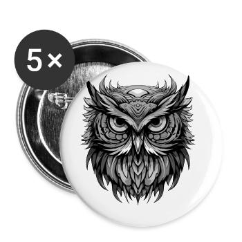 Owl Portrait - Buttons large 2.2''/56 mm (5-pack) - white - Front