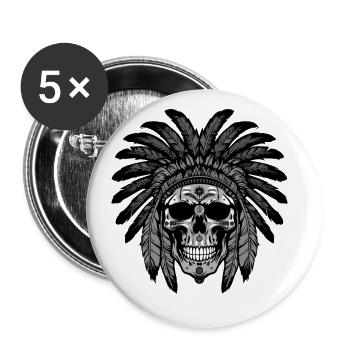 Chef indien Apache Skull - Lot de 5 grands badges (56 mm) - blanc - Devant