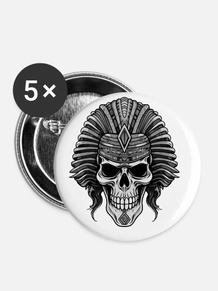 Pharao Totenkopf - Buttons groß 56 mm (5er Pack) - Weiß