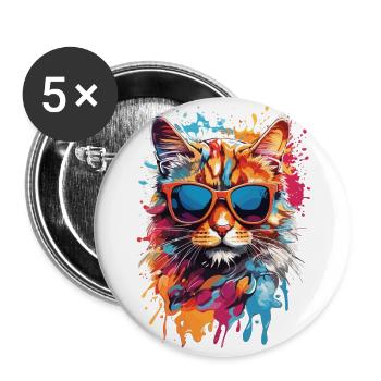 Cool cat with sunglasses in graffiti look colorful - Buttons large 2.2''/56 mm (5-pack) - white - Front