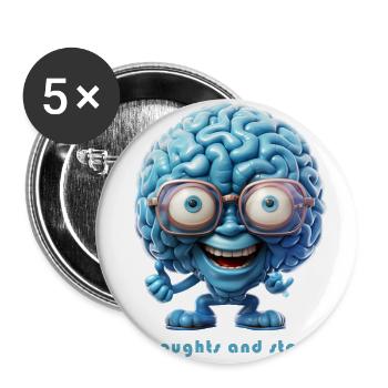 Thoughts and stares, blue brain with glasses - Buttons large 2.2''/56 mm (5-pack) - white - Front