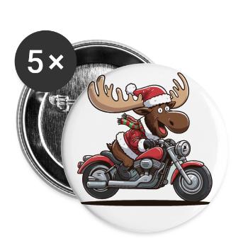 Funny moose Santa Claus riding motorbike - Buttons large 2.2''/56 mm (5-pack) - white - Front