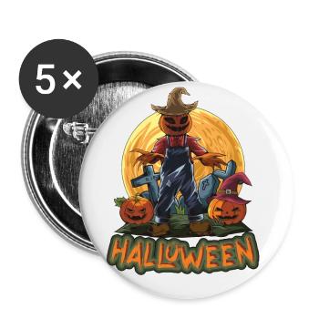 Joyeux Halloween Amoureux de la citrouille de pleine lune - Lot de 5 grands badges (56 mm) - blanc - Devant