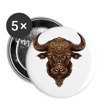 Bulle Kopf Tier Taurus - Buttons groß 56 mm (5er Pack) - Weiß - Vorne