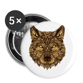 Wolf Head Animal - Buttons large 2.2''/56 mm (5-pack) - white - Front