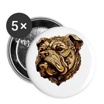 Bulldog Hund Kopf Tier - Buttons groß 56 mm (5er Pack) - Weiß - Vorne