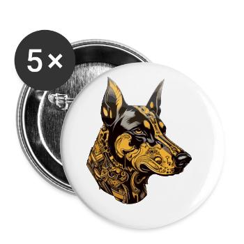Doberman Hund Kopf Tier - Buttons groß 56 mm (5er Pack) - Weiß - Vorne