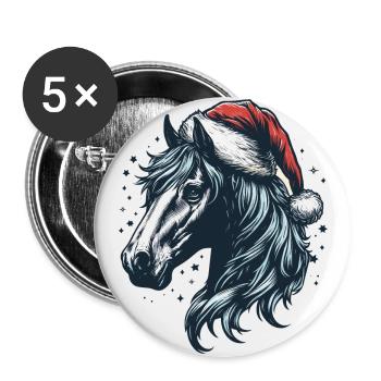 Pferd Pferdekopf mit Weihnachtsmütze Weihnachten - Buttons groß 56 mm (5er Pack) - Weiß - Vorne