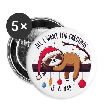 Faultier Sloth All I want for Christmas is a nap - Buttons groß 56 mm (5er Pack) - Weiß - Vorne