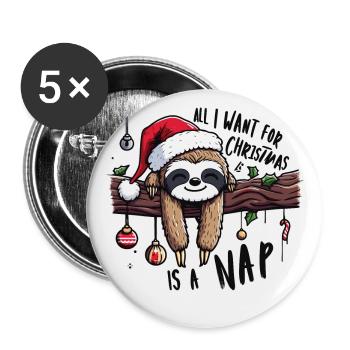Paresseux Tout ce que je veux pour Noël, c’est une sieste - Lot de 5 grands badges (56 mm) - blanc - Devant