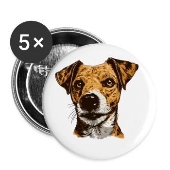 Jack Russel Terrier Hund Kopf - Buttons groß 56 mm (5er Pack) - Weiß - Vorne