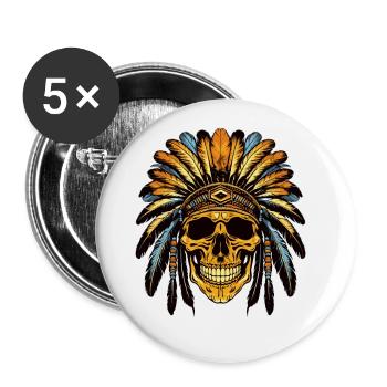 Chef Crâne Apache Indien - Lot de 5 grands badges (56 mm) - blanc - Devant
