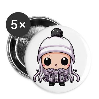 Octopus Bande dessinée de poulpe d’hiver - Lot de 5 grands badges (56 mm) - blanc - Devant
