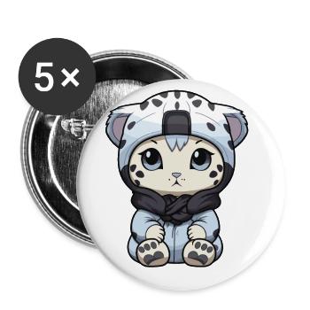 Schneeleopard Winter leopard Comic - Buttons groß 56 mm (5er Pack) - Weiß - Vorne