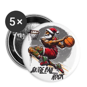 Santa Claus Slam Dunk Basketball Jingle Ball Rock - Buttons groß 56 mm (5er Pack) - Weiß - Vorne