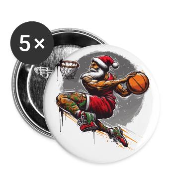 Weihnachtsmann Slam Dunk Basketball Weihnachten - Buttons groß 56 mm (5er Pack) - Weiß - Vorne